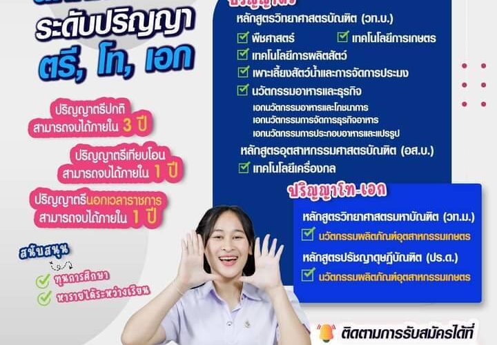 รับสมัครนักศึกษาปริญญาตรี ประจำปีการศึกษา 2567 6 หลักสูตรปรับปรุงใหม่